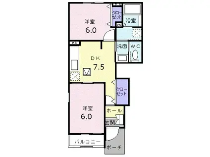 カーサフィオーレ2(2DK/1階)の間取り写真