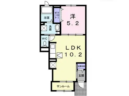 エアリーガーデンⅤ(1LDK/1階)の間取り写真