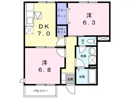 ラフレシール・メゾン2(2DK/1階)の間取り写真