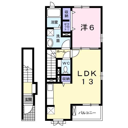 リシェスⅡ(1LDK/2階)の間取り写真
