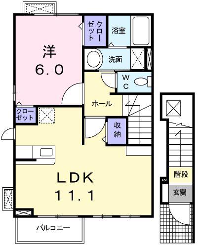 エクセルⅡ(1LDK/2階)の間取り写真
