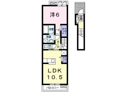 サンシャインユー(1LDK/2階)の間取り写真