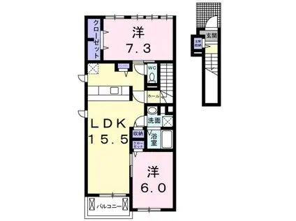 ラ・トゥールⅠ(2LDK/2階)の間取り写真