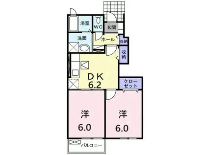 フィオーレS(2DK/1階)の間取り写真