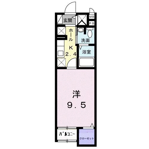 ケントクⅢ(1K/4階)の間取り写真