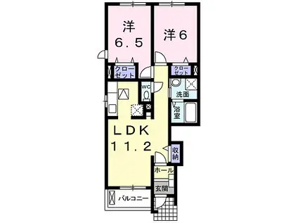 シモノハオスⅠ(2LDK/1階)の間取り写真