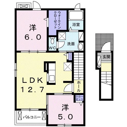 クオーレⅠ(2LDK/2階)の間取り写真