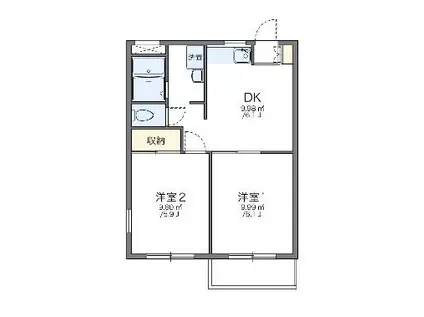 レオパレスサカエⅡ(2DK/3階)の間取り写真