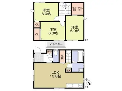 名鉄名古屋本線 岡崎公園前駅 徒歩10分 2階建 築8年(3LDK)の間取り写真