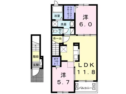 上志津バード グランソネⅡ(2LDK/2階)の間取り写真