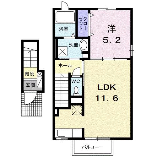 ヴァローネ山池 Ⅱ(1LDK/2階)の間取り写真