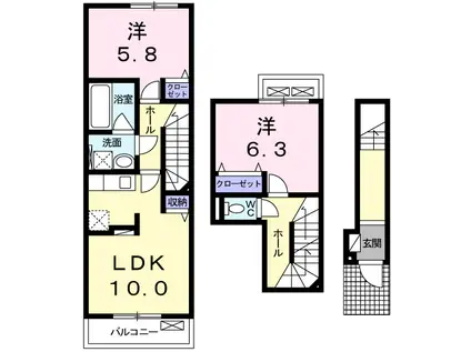 ラ・メモリィ・デ・ラ・フォーレ(2LDK/2階)の間取り写真