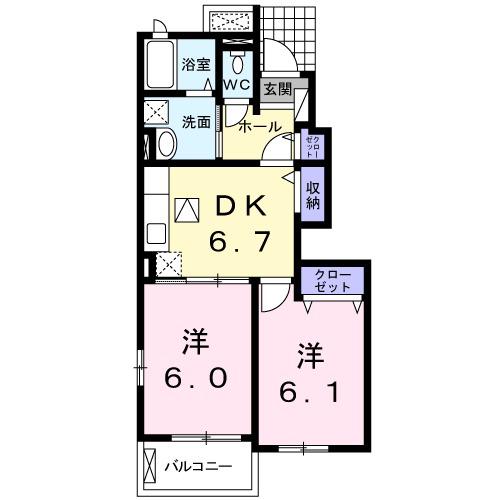 アイリスⅡ(2DK/1階)の間取り写真