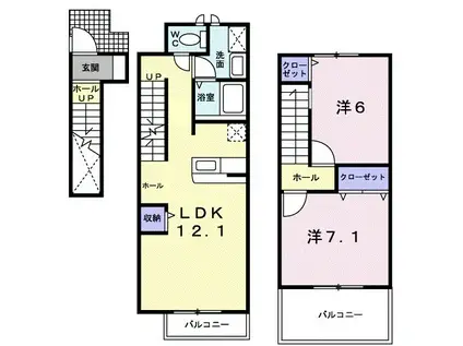 プリムローズⅡ(2LDK/2階)の間取り写真
