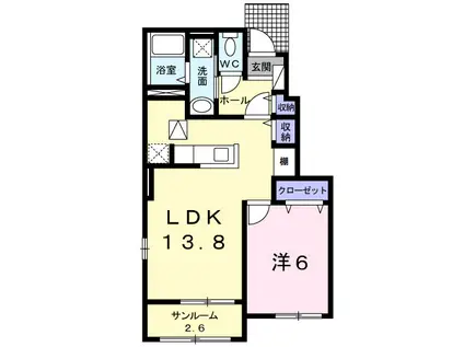 プラシード・NⅣ(1LDK/1階)の間取り写真