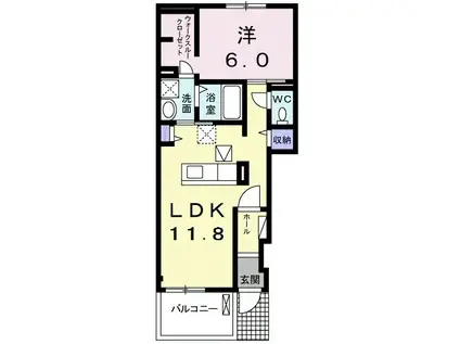 ディアコート Ⅱ(1LDK/1階)の間取り写真