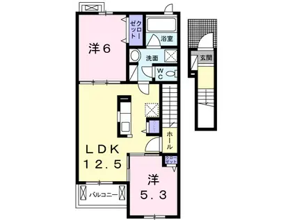 プロムナード Ⅸ A(2LDK/2階)の間取り写真