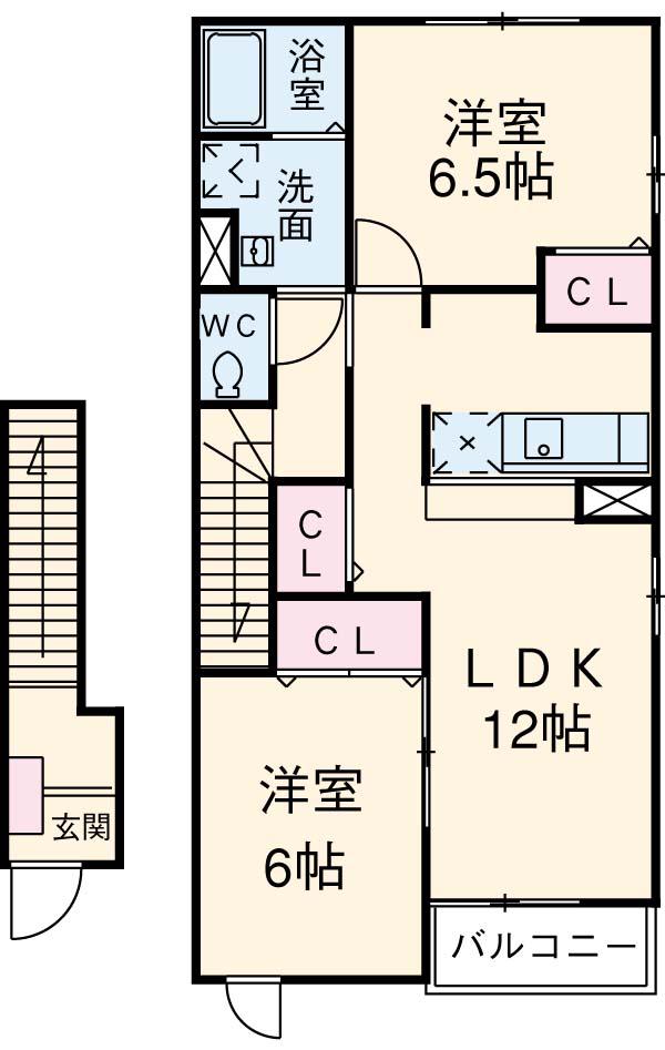 レトアⅡ(2LDK/2階)の間取り写真