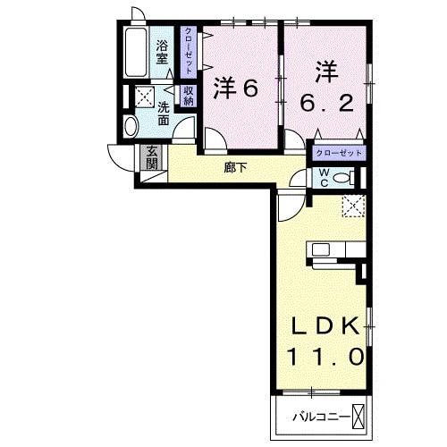 カリンの木(2LDK/2階)の間取り写真