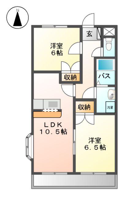グリーンハイム松橋Ⅱ(2LDK/2階)の間取り写真