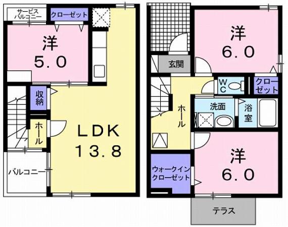 カーサ・フェリーチェ(3LDK/1階)の間取り写真