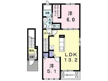 コンフォートW(2LDK/2階)の間取り写真