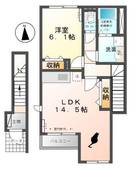 東武伊勢崎・大師線 細谷駅(群馬) 徒歩42分 2階建 築9年(1LDK/2階)の間取り写真