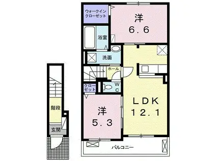 プラシード若林Ⅱ(2LDK/2階)の間取り写真