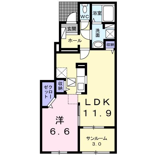 マーガレット・ノース(1LDK/1階)の間取り写真