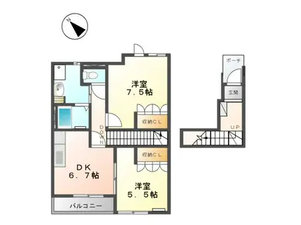 ピュアハウスⅡ(2DK/2階)の間取り写真