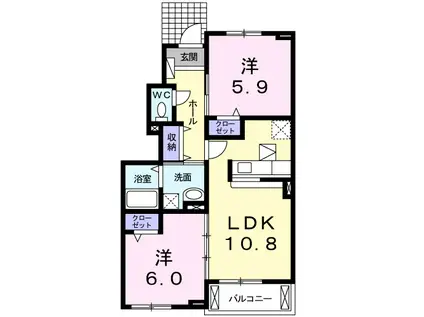 カサソレアーダⅡ(2LDK/1階)の間取り写真
