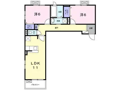 アンソレイエⅠ(2LDK/2階)の間取り写真