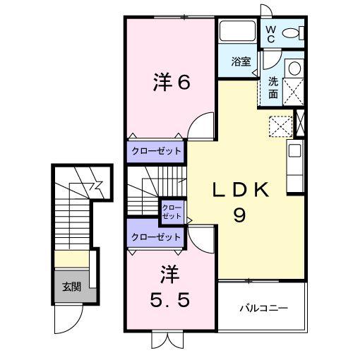 ノ-スエレガンスハギオカ(2LDK/2階)の間取り写真