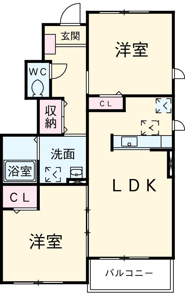 グランツシティ Ⅱ(2LDK/1階)の間取り写真