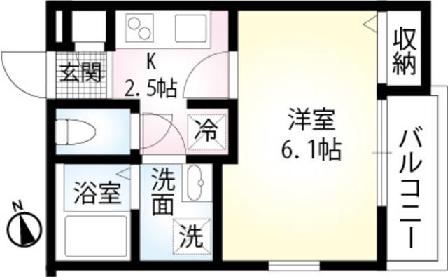 フローリッシュ津田沼Ⅲ(1K/1階)の間取り写真