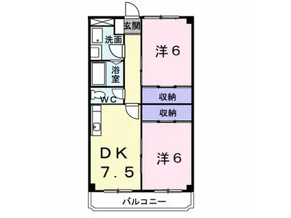 サンライズ石橋(2DK/2階)の間取り写真
