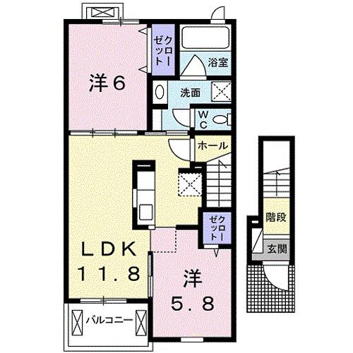 モンファミーユⅡ(2LDK/2階)の間取り写真