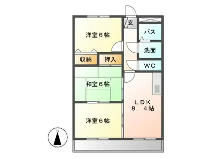 ウィステリア(3DK/1階)の間取り写真