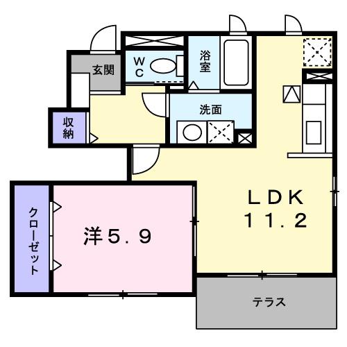 サン ソレイユⅠ(1LDK/1階)の間取り写真