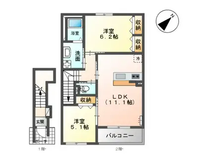 グランドソレーユ(2LDK/2階)の間取り写真