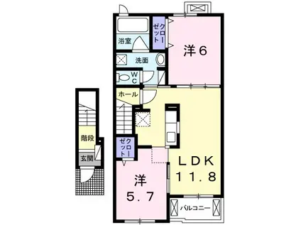 フラン ボヌール(2LDK/2階)の間取り写真