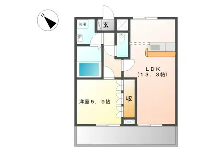 ピアリーハイム(1LDK/1階)の間取り写真