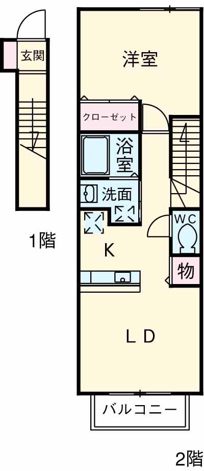 ム-ンブルク(1LDK/2階)の間取り写真