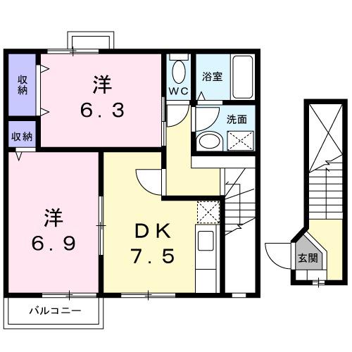 クレインヒル(2DK/2階)の間取り写真