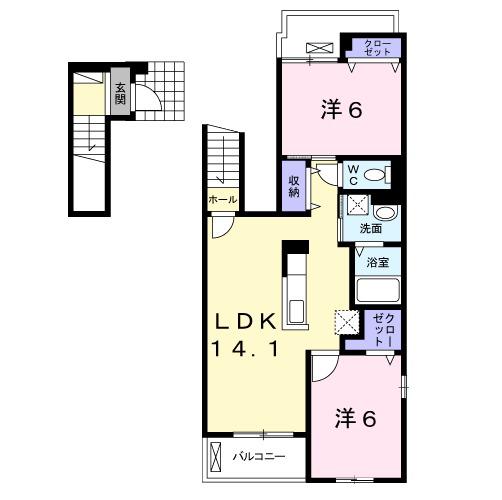 シャイネス ストーリアⅠ(2LDK/2階)の間取り写真