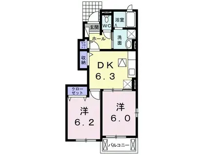レグルスⅡ(2DK/1階)の間取り写真