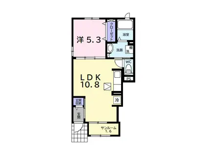 パラディーゾ金田東Ⅱ(1LDK/1階)の間取り写真