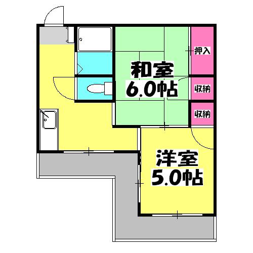 ユーハイム(2DK/2階)の間取り写真