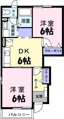 ハピネス瀬崎(2DK/1階)の間取り写真