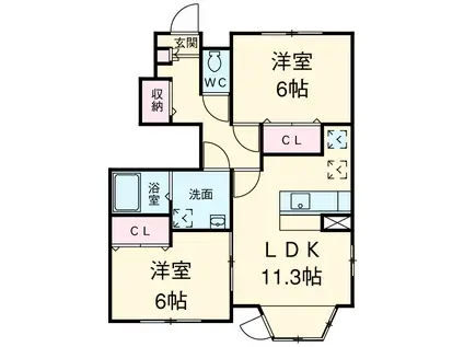 カームリーヒル(2LDK/1階)の間取り写真